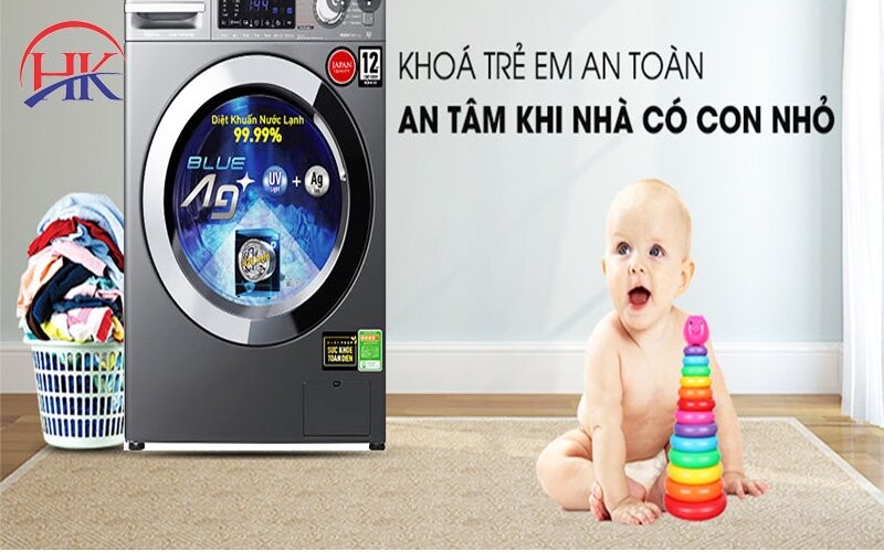 chế độ khoá trẻ em trên máy giặt